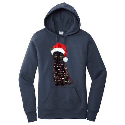 Black Cat Christmas Lights Cat Lover Christmas Gift Women's Pullover Hoodie