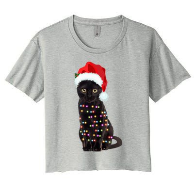 Black Cat Christmas Lights Cat Lover Christmas Gift Women's Crop Top Tee