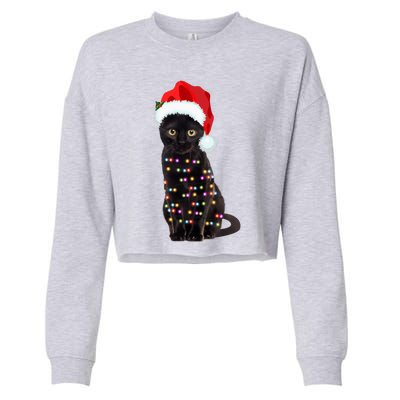 Black Cat Christmas Lights Cat Lover Christmas Gift Cropped Pullover Crew