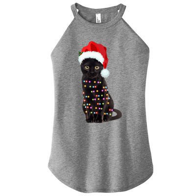 Black Cat Christmas Lights Cat Lover Christmas Gift Women's Perfect Tri Rocker Tank