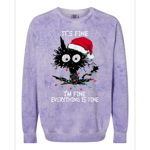 Black Cat christmas It's Fine I'm Fine Everything Is Fine Colorblast Crewneck Sweatshirt