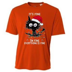 Black Cat christmas It's Fine I'm Fine Everything Is Fine Cooling Performance Crew T-Shirt