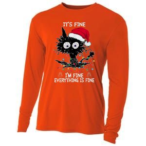 Black Cat christmas It's Fine I'm Fine Everything Is Fine Cooling Performance Long Sleeve Crew