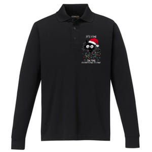 Black Cat christmas It's Fine I'm Fine Everything Is Fine Performance Long Sleeve Polo