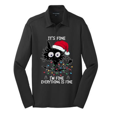 Black Cat christmas It's Fine I'm Fine Everything Is Fine Silk Touch Performance Long Sleeve Polo