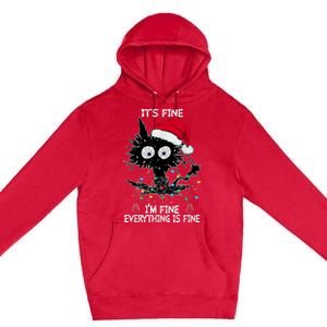 Black Cat christmas It's Fine I'm Fine Everything Is Fine Premium Pullover Hoodie