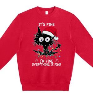 Black Cat christmas It's Fine I'm Fine Everything Is Fine Premium Crewneck Sweatshirt