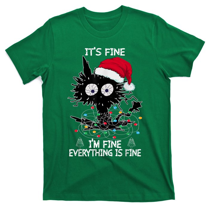 Black Cat christmas It's Fine I'm Fine Everything Is Fine T-Shirt