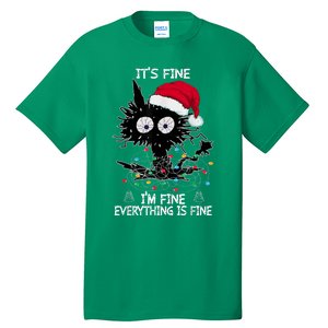 Black Cat christmas It's Fine I'm Fine Everything Is Fine Tall T-Shirt