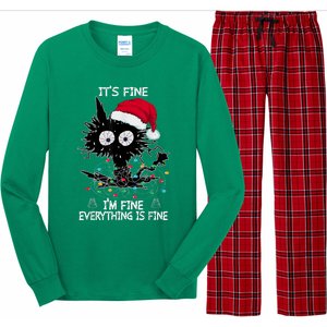 Black Cat christmas It's Fine I'm Fine Everything Is Fine Long Sleeve Pajama Set