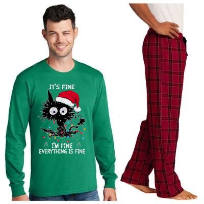 Black Cat christmas It's Fine I'm Fine Everything Is Fine Long Sleeve Pajama Set