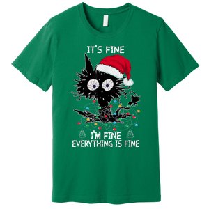 Black Cat christmas It's Fine I'm Fine Everything Is Fine Premium T-Shirt