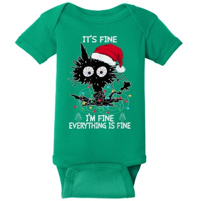 Black Cat christmas It's Fine I'm Fine Everything Is Fine Baby Bodysuit