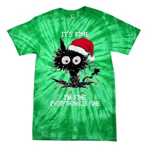 Black Cat christmas It's Fine I'm Fine Everything Is Fine Tie-Dye T-Shirt