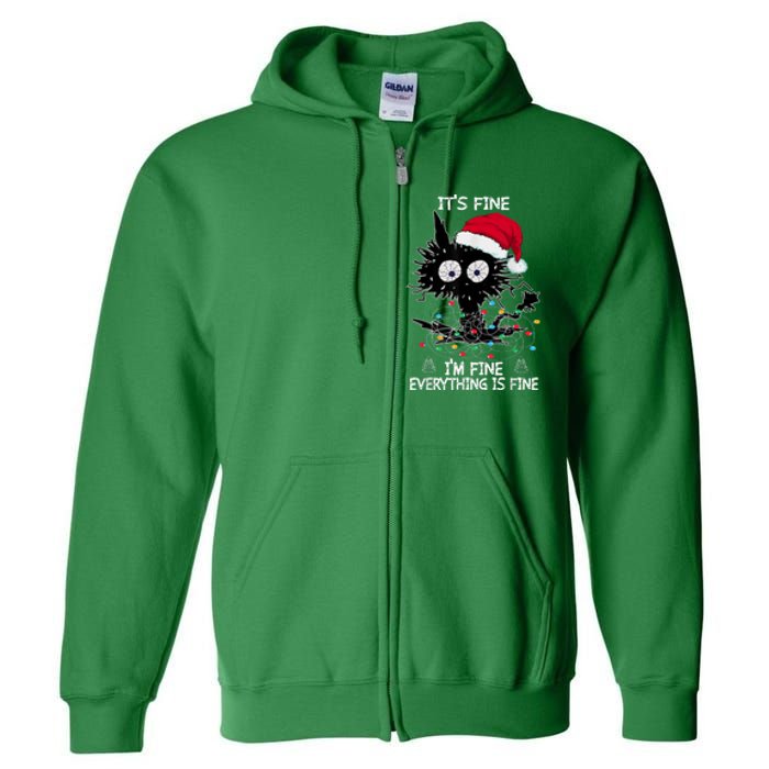 Black Cat christmas It's Fine I'm Fine Everything Is Fine Full Zip Hoodie