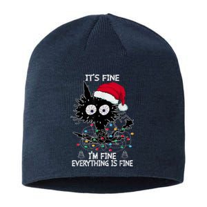 Black Cat christmas It's Fine I'm Fine Everything Is Fine Sustainable Beanie