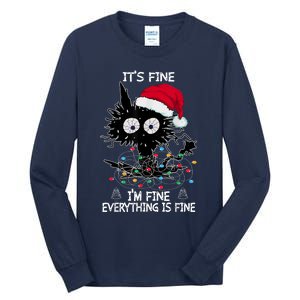 Black Cat christmas It's Fine I'm Fine Everything Is Fine Tall Long Sleeve T-Shirt