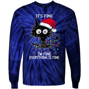 Black Cat christmas It's Fine I'm Fine Everything Is Fine Tie-Dye Long Sleeve Shirt