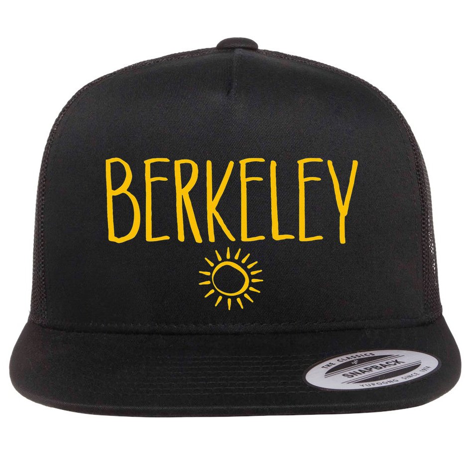 Berkeley California CA Sun Drawing Amber   Flat Bill Trucker Hat