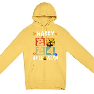 Black Cat Costume Witch Hat & Moon Premium Pullover Hoodie