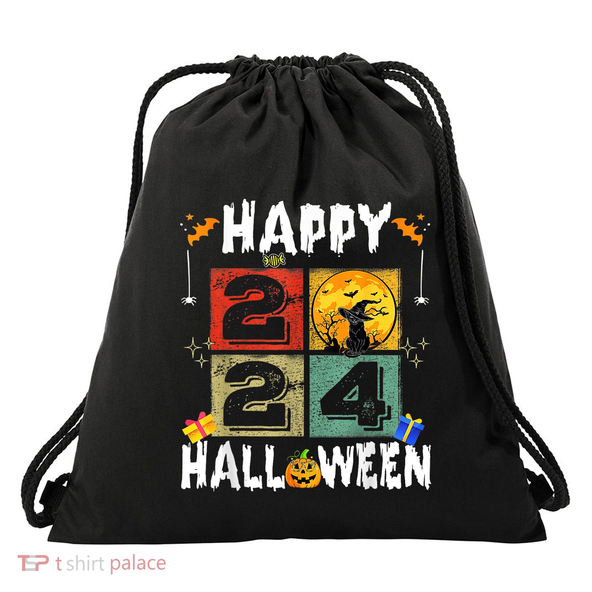 Black Cat Costume Witch Hat & Moon Drawstring Bag