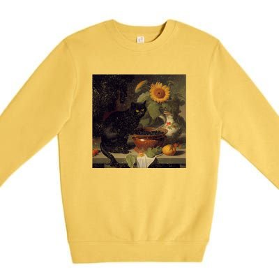 Black Cat Cooking Sunflower Cute Gift Premium Crewneck Sweatshirt