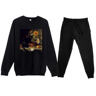 Black Cat Cooking Sunflower Cute Gift Premium Crewneck Sweatsuit Set