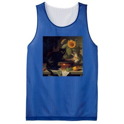 Black Cat Cooking Sunflower Cute Gift Mesh Reversible Basketball Jersey Tank