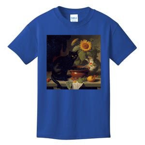 Black Cat Cooking Sunflower Cute Gift Kids T-Shirt