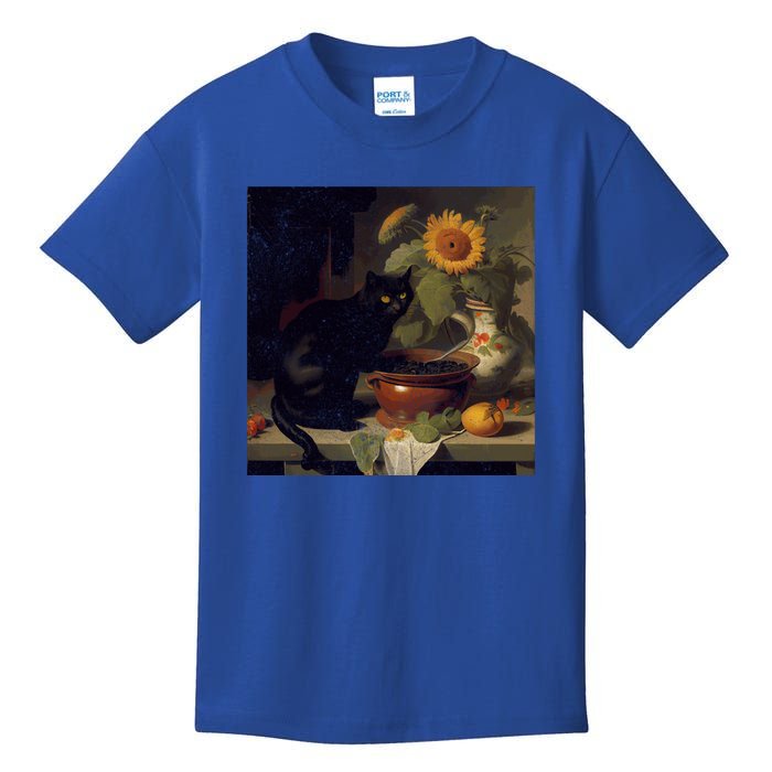 Black Cat Cooking Sunflower Cute Gift Kids T-Shirt