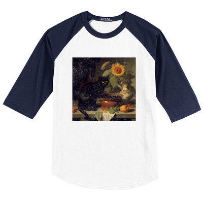 Black Cat Cooking Sunflower Cute Gift Baseball Sleeve Shirt