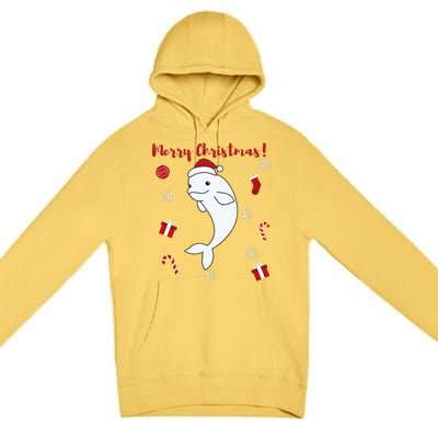 Beluga Cheerful Christmas Santas Hat Sweet Animals Whale Premium Pullover Hoodie