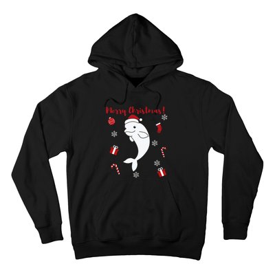 Beluga Cheerful Christmas Santas Hat Sweet Animals Whale Hoodie