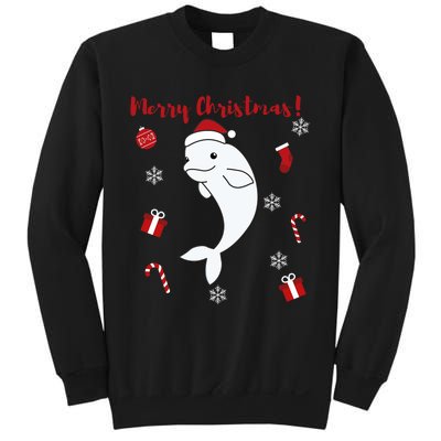 Beluga Cheerful Christmas Santas Hat Sweet Animals Whale Sweatshirt