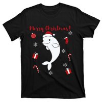 Beluga Cheerful Christmas Santas Hat Sweet Animals Whale T-Shirt