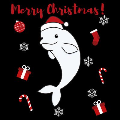 Beluga Cheerful Christmas Santas Hat Sweet Animals Whale T-Shirt