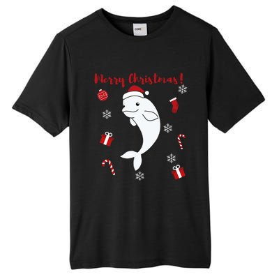 Beluga Cheerful Christmas Santas Hat Sweet Animals Whale Tall Fusion ChromaSoft Performance T-Shirt