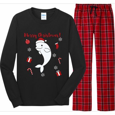 Beluga Cheerful Christmas Santas Hat Sweet Animals Whale Long Sleeve Pajama Set