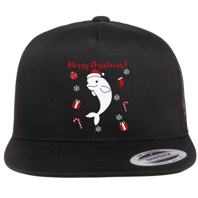 Beluga Cheerful Christmas Santas Hat Sweet Animals Whale Flatbill Hat