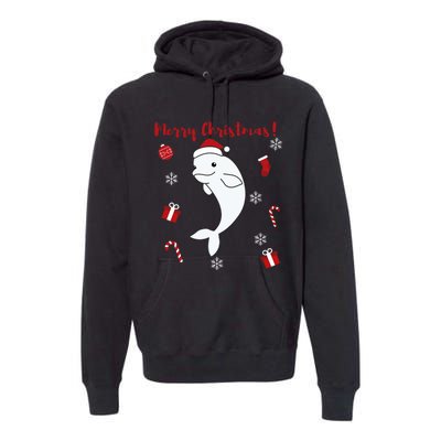 Beluga Cheerful Christmas Santas Hat Sweet Animals Whale Premium Hoodie