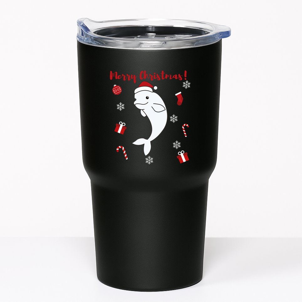Beluga Cheerful Christmas Santas Hat Sweet Animals Whale Tumbler
