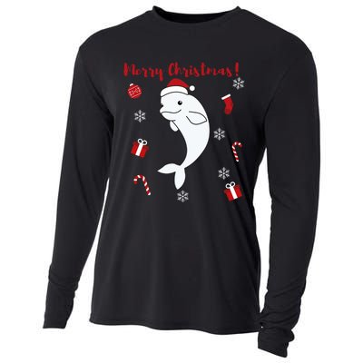 Beluga Cheerful Christmas Santas Hat Sweet Animals Whale Cooling Performance Long Sleeve Crew