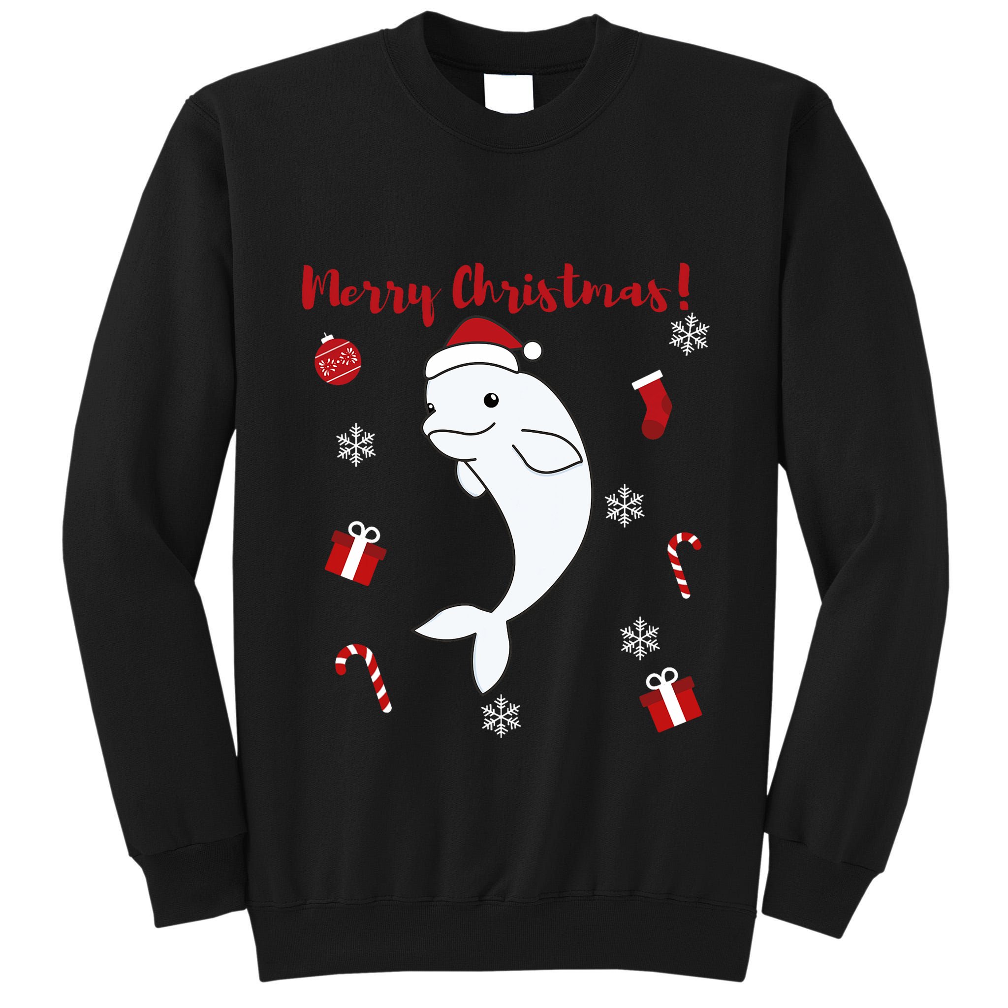 Beluga Cheerful Christmas Santas Hat Sweet Animals Whale Tall Sweatshirt