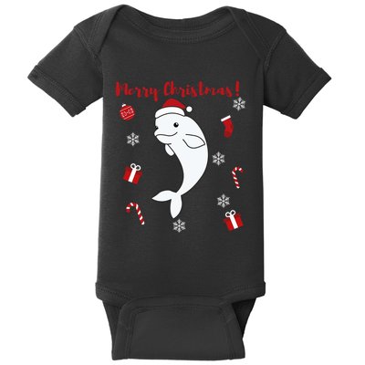 Beluga Cheerful Christmas Santas Hat Sweet Animals Whale Baby Bodysuit