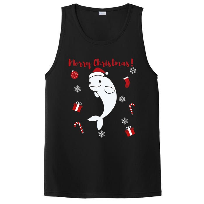 Beluga Cheerful Christmas Santas Hat Sweet Animals Whale PosiCharge Competitor Tank