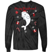 Beluga Cheerful Christmas Santas Hat Sweet Animals Whale Tie-Dye Long Sleeve Shirt