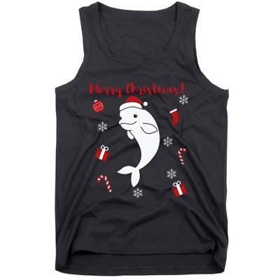 Beluga Cheerful Christmas Santas Hat Sweet Animals Whale Tank Top