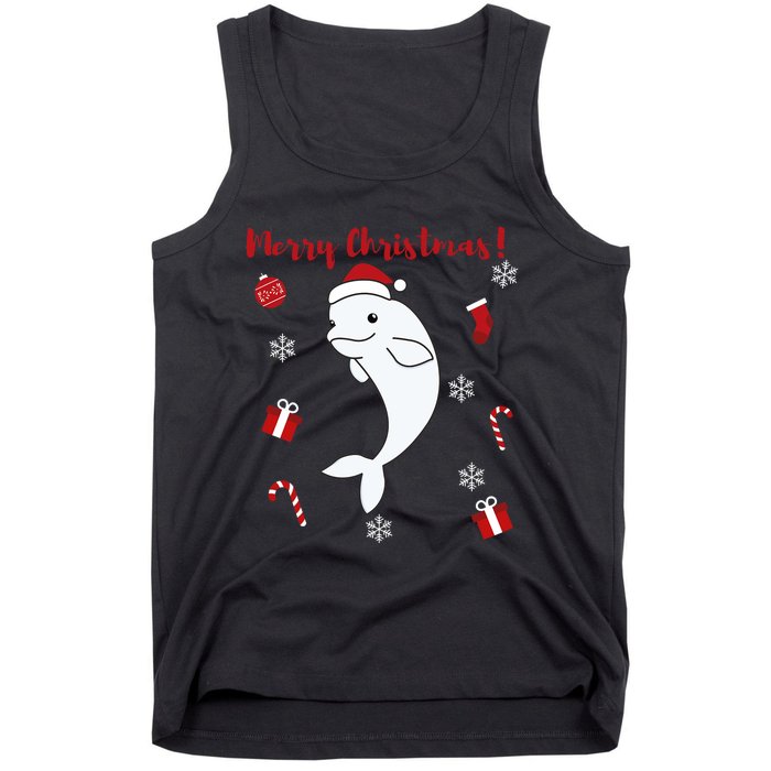 Beluga Cheerful Christmas Santas Hat Sweet Animals Whale Tank Top