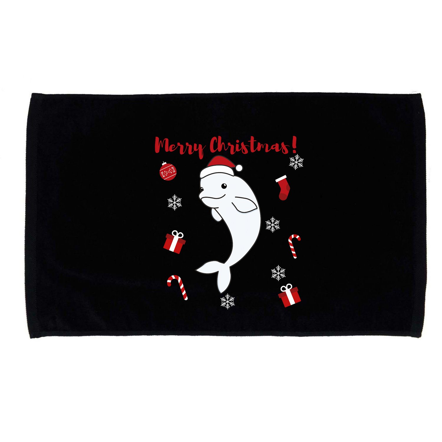 Beluga Cheerful Christmas Santas Hat Sweet Animals Whale Microfiber Hand Towel