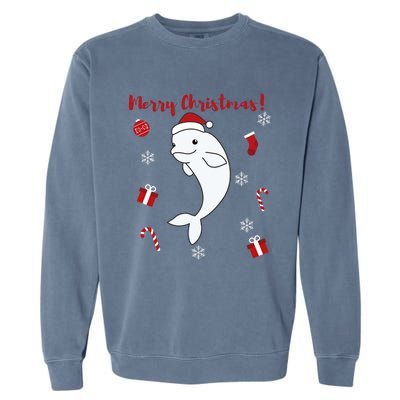 Beluga Cheerful Christmas Santas Hat Sweet Animals Whale Garment-Dyed Sweatshirt